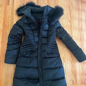 Black 1 Madison puffer coat with fur hood, women's Small